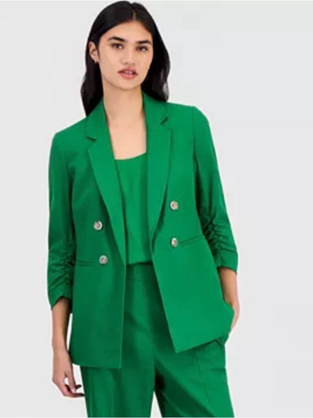 Bar III Linen-Blend Scrunch-Sleeve Green Blazer Size Medium
